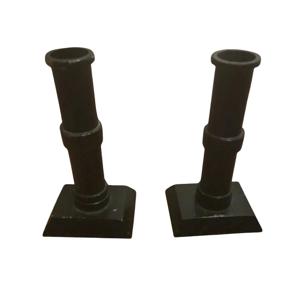 Primitive Farmhouse Black Cast Metal Column Candlestick Holders Industrial Decor